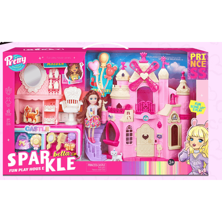 SET JUEGO DE DIVERSIONES - Juguete infantil imaginativo con castillo rosa, muñecas, mascotas y accesorios para niñas de 5 a 7 años.