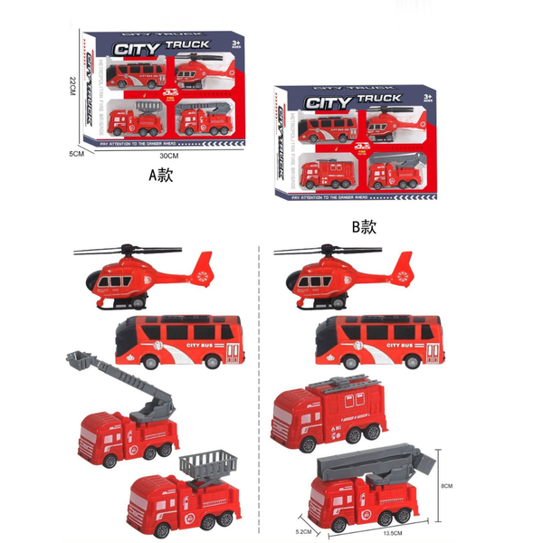 Set de Bomberos City Truck – Helicóptero y Camiones