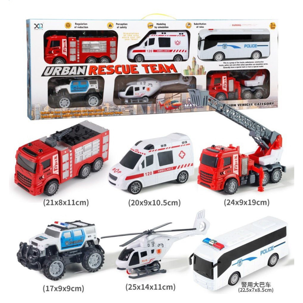 Set Vehículos de Rescate Urban Rescue Team 6 Pzs