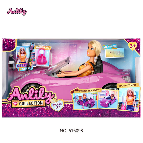 Muñeca Anlily con Carro Deportivo + Accesorios Importados