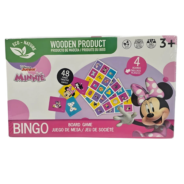 bingo minnie mouse, juego de mesa infantil, juego ecológico madera, bingo educativo, juguetes importados Colombia, bingo familiar niños, juguete sostenible, minnie mouse juego, regalo para niña, juego de memoria infantil.