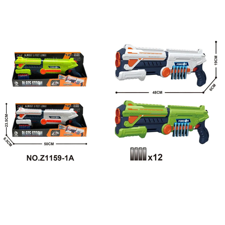 El Blaze Storm Z1159-1A es un lanzador de bolas de espuma diseñado para brindar diversión segura y acción sin límites. Con un tamaño de 48 cm y un diseño ergonómico, ofrece una experiencia realista y emocionante para los pequeños fanáticos de los juegos de batalla.