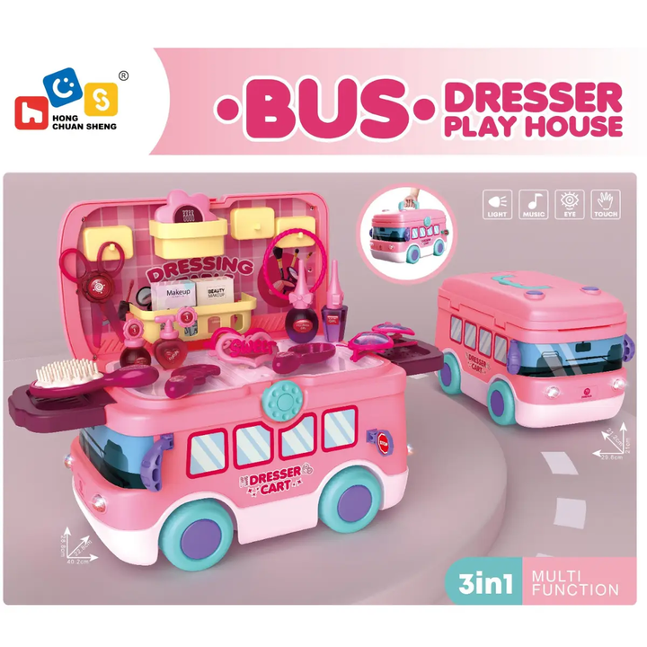 bus tocador, juguete peluquería, tocador infantil, juguete 2 en 1, carro y tocador, accesorios de peluquería, juguete importado, regalo para niñas, juguete creativo, envío rápido.