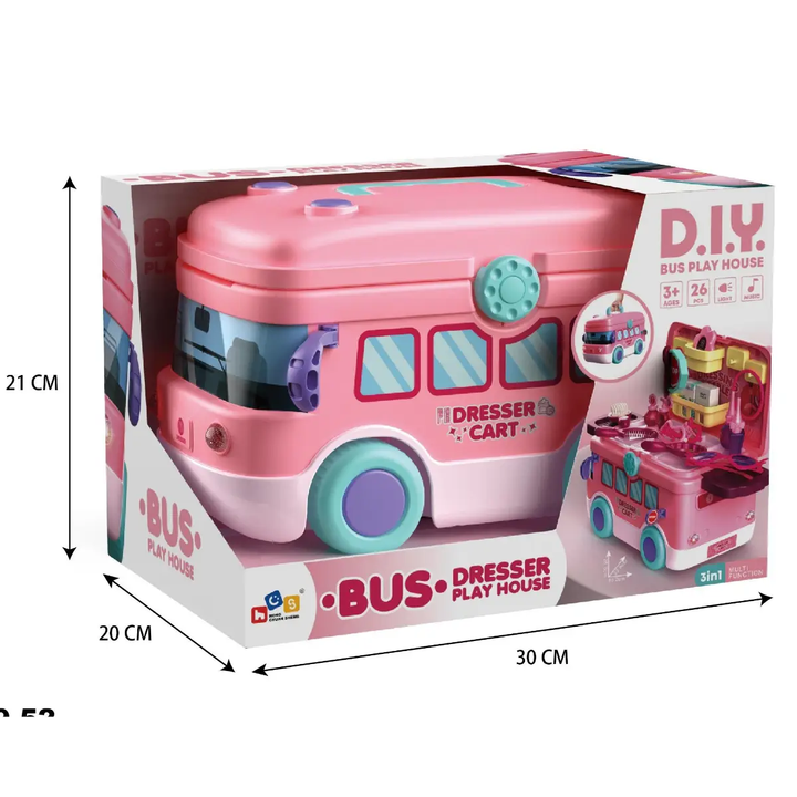 bus tocador, juguete peluquería, tocador infantil, juguete 2 en 1, carro y tocador, accesorios de peluquería, juguete importado, regalo para niñas, juguete creativo, envío rápido.