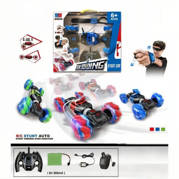 carro a control remoto, carro con manilla, juguete para niños, carro recargable, control gestual, carro acrobático, juguete importado, regalo niño 7 años, envío rápido Colombia, carro control remoto niño.