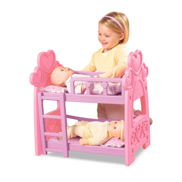 Camarote rosado para muñecas con diseño de corazones. Ideal para que las niñas jueguen, imaginen y cuiden a sus muñecas como verdaderas mamás.