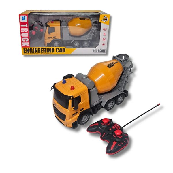 camión mezclador, camión de cemento RC, juguete importado, camión a control remoto, juguete grande, work truck, juguete para niños, mezcladora de cemento.