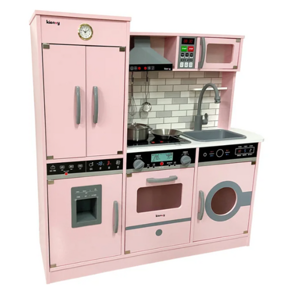 COCINA DE MADERA CON RELOJ FUCSIA | Juguetes Buffalo Colombia