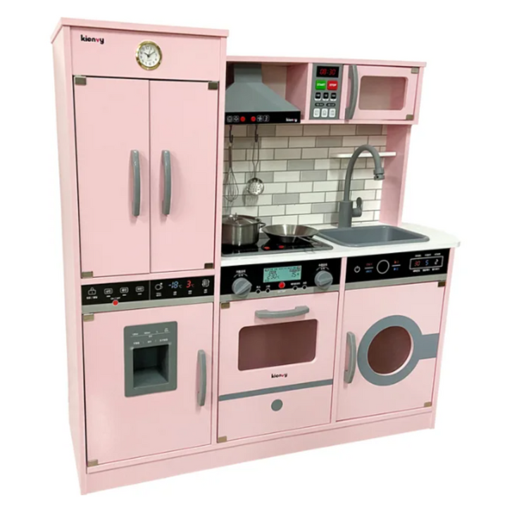 COCINA DE MADERA CON RELOJ FUCSIA | Juguetes Buffalo Colombia