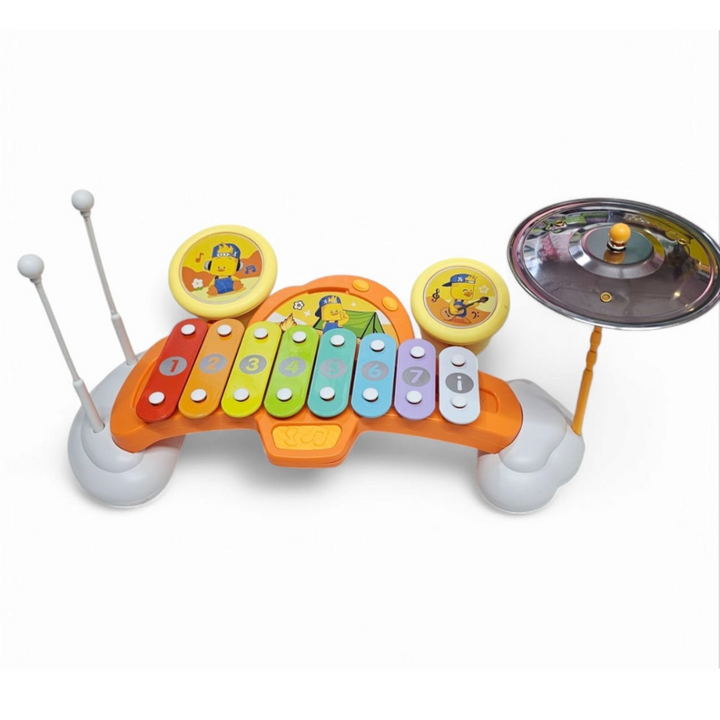 Set Musical Infantil 2 en 1 con xilófono de colores y tambor. Ideal para estimular la creatividad y el desarrollo musical en niños pequeños.