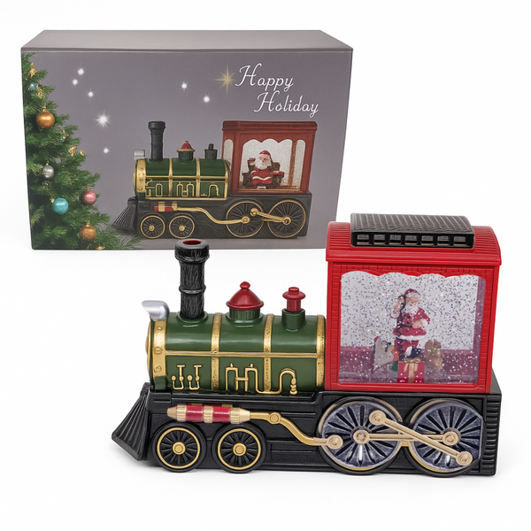 TREN NAVIDEÑO CON SANTA Y EFECTO DE NIEVE DECORATIVO