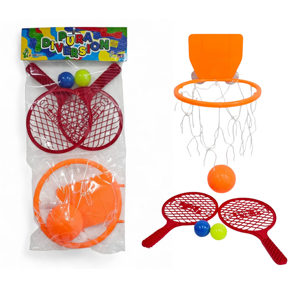 SET DEPORTIVO 2 EN 1 RAQUETAS ARO DE BALONCESTO