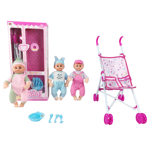 Muñeco con Coche y Accesorios Baby Set