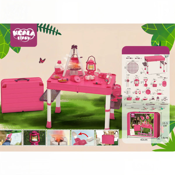Set de Camping Rosa Koala Diary con Mesa y Luces