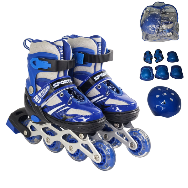 Combo Patines Azules para Niños + Casco y Protecciones