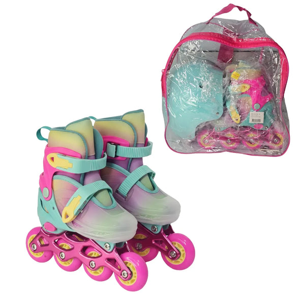 patines pastel niñas, combo patines niña, patines con casco niñas, patines infantiles ajustables, protecciones para patinar, juguetería Colombia, regalo niña, envío rápido