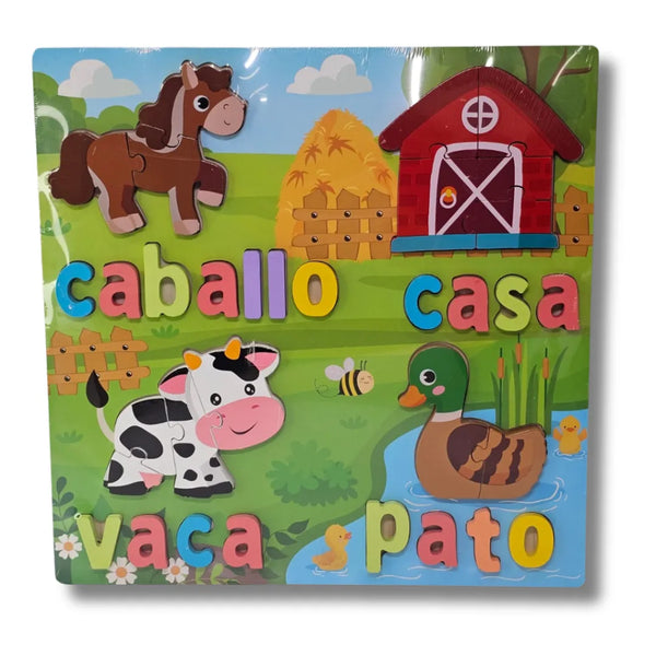 rompecabezas madera, puzzle animales marinos, juguetes educativos, rompecabezas infantil, aprendizaje palabras, juguetería Colombia, juguetes de madera