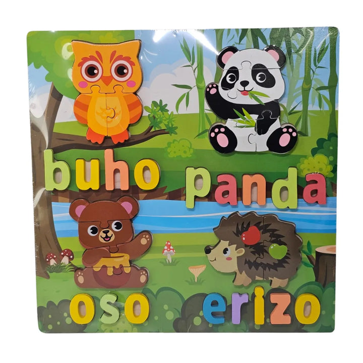 rompecabezas madera, puzzle animales marinos, juguetes educativos, rompecabezas infantil, aprendizaje palabras, juguetería Colombia, juguetes de madera
