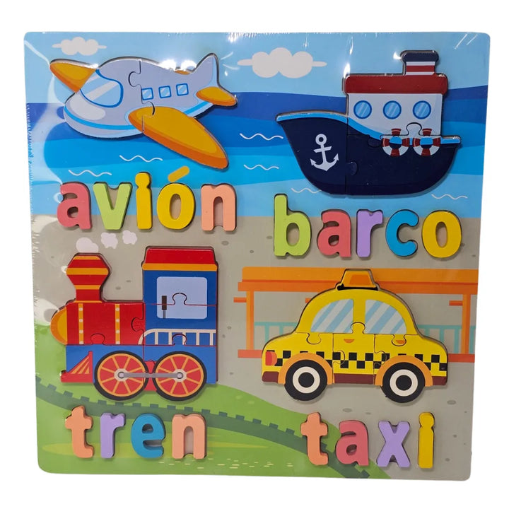 rompecabezas madera, puzzle animales marinos, juguetes educativos, rompecabezas infantil, aprendizaje palabras, juguetería Colombia, juguetes de madera