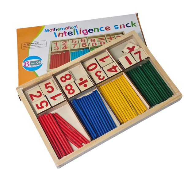 Set Matemático de Madera – Palitos de Conteo y Números