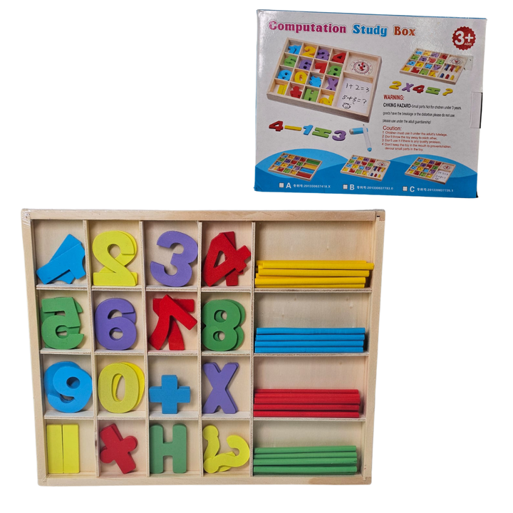 set matemático madera, números de madera, palitos de conteo, juguetes educativos matemáticas, operaciones básicas niños, juguetes de madera Colombia, aprendizaje infantil