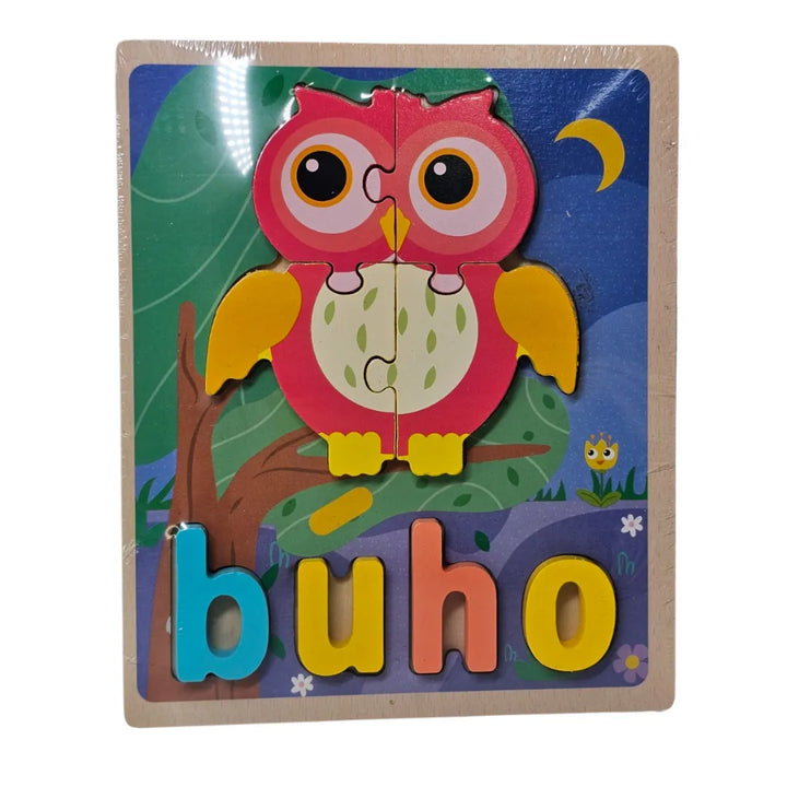 rompecabezas madera llama, puzzle letras infantil, juguetes educativos madera, vocabulario niños, juguetería Colombia, animales de madera
