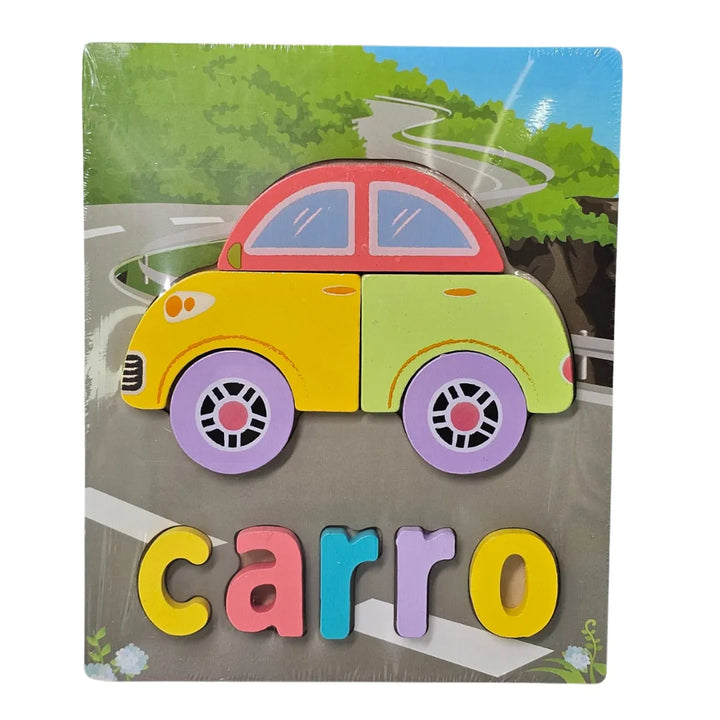 rompecabezas madera llama, puzzle letras infantil, juguetes educativos madera, vocabulario niños, juguetería Colombia, animales de madera