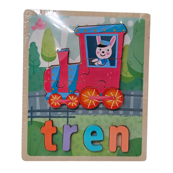 rompecabezas madera llama, puzzle letras infantil, juguetes educativos madera, vocabulario niños, juguetería Colombia, animales de madera