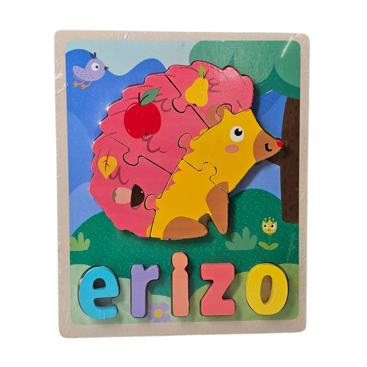 rompecabezas madera llama, puzzle letras infantil, juguetes educativos madera, vocabulario niños, juguetería Colombia, animales de madera