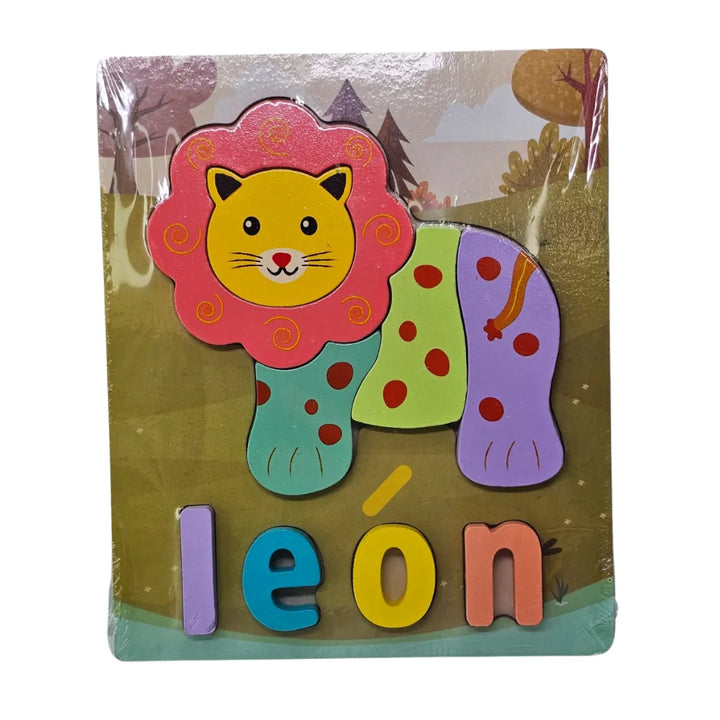 rompecabezas madera llama, puzzle letras infantil, juguetes educativos madera, vocabulario niños, juguetería Colombia, animales de madera