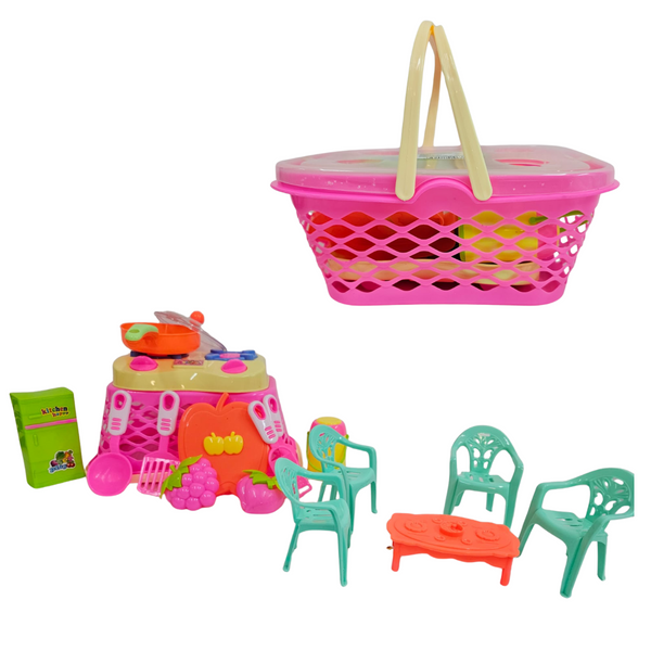 SET DE COCINA Y COMEDOR INFANTIL EN CANASTA
