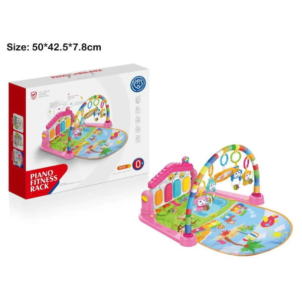 El Gimnasio Piano Fitness Rack OL1535 combina diversión y desarrollo en un solo juguete.
Diseñado para estimular los sentidos del bebé, incluye un piano con luces y sonidos, arco con colgantes de animales y una alfombra colorida que promueve el juego boca arriba o boca abajo.