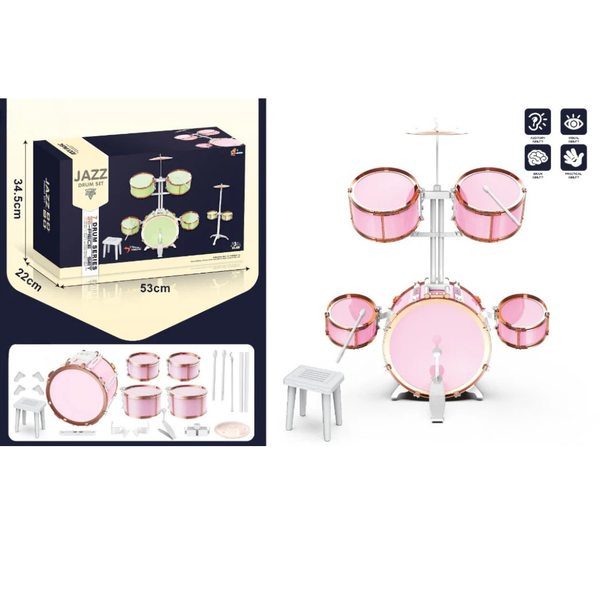 Batería Infantil Completa Rosa con Banquito – Jazz Drum Set