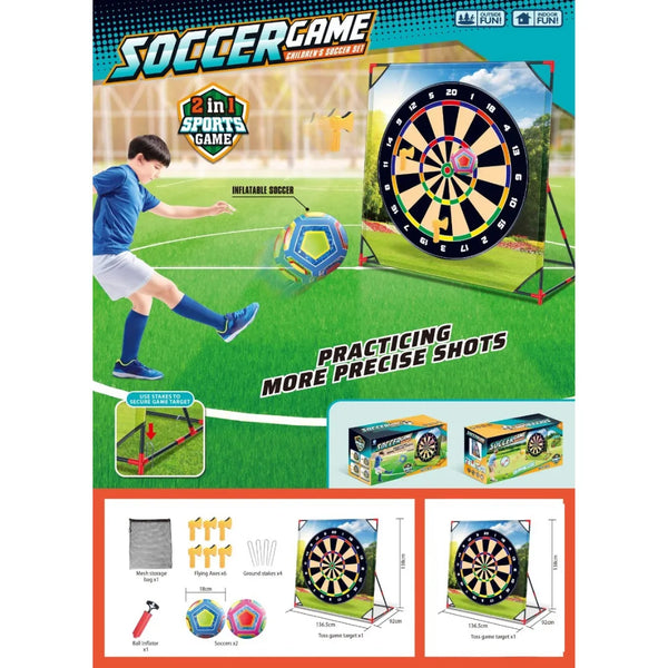 El Soccer Game Set 2 en 1 Ref. 7888-42A es el juego perfecto para niños activos que aman el deporte. Combina dos actividades en una: un reto de puntería tipo dardos y un mini fútbol con balón inflable, ideal para practicar precisión y mejorar la coordinación.