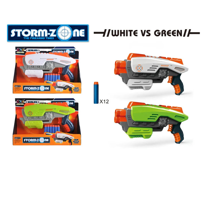 El Storm-Zone Revolver Z1004A es una Lanzador de dardos de espuma diseñada para niños que disfrutan la acción y el juego dinámico. Su diseño ergonómico permite un agarre firme y cómodo, ideal para sesiones de juego prolongadas en casa o al aire libre.