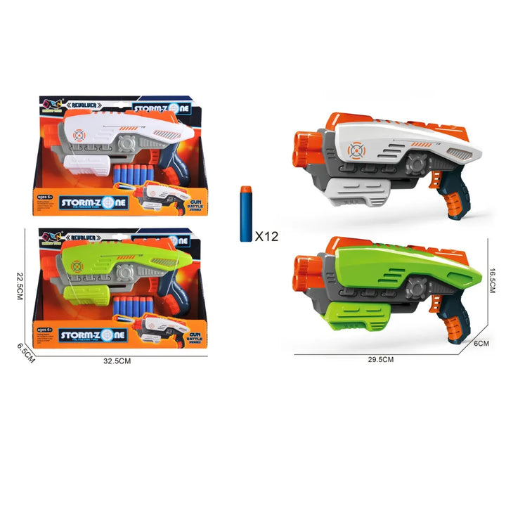El Storm-Zone Revolver Z1004A es una Lanzador de dardos de espuma diseñada para niños que disfrutan la acción y el juego dinámico. Su diseño ergonómico permite un agarre firme y cómodo, ideal para sesiones de juego prolongadas en casa o al aire libre.