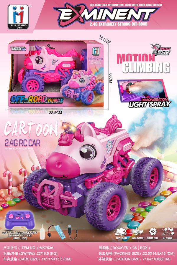 Carro Unicornio RC 2.4GHz con Spray y Luces – Rosa