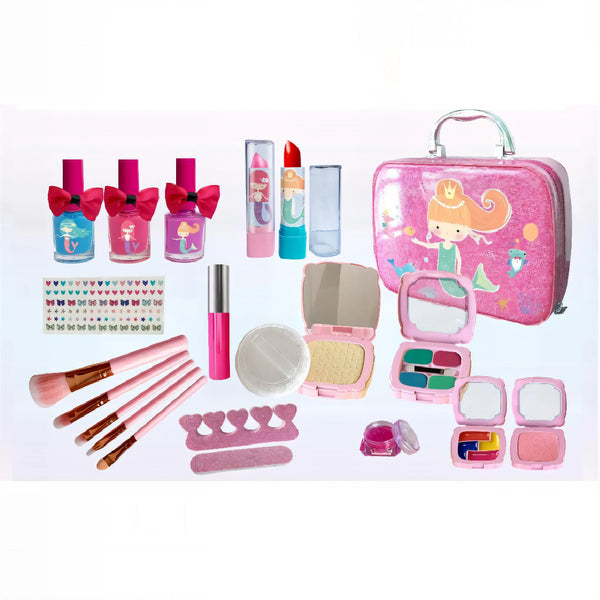 maleta sirena con maquillaje, maquillaje infantil seguro, juguete de belleza niña, maletín de maquillaje para niñas, juguete importado, regalo niña 5 años, juguete creativo, maquillaje lavable, juguetería Colombia, envío rápido