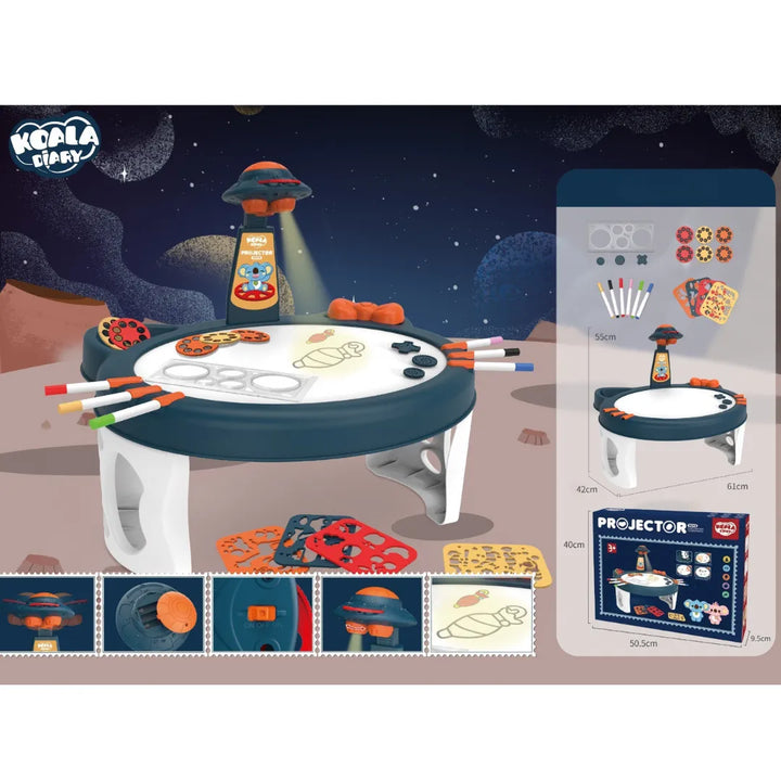 La Mesa Proyector Koala Diary FDE80300 convierte el aprendizaje en una experiencia mágica. Diseñada para que los niños desarrollen su creatividad, permite proyectar imágenes sobre la mesa para calcar, colorear y dibujar fácilmente.