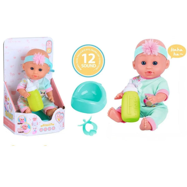 La Muñeca Bebé con Sonido OL0658 es perfecta para que los niños vivan la experiencia de cuidar, alimentar y jugar con su propio bebé.
Esta muñeca adorable emite 12 sonidos diferentes, como “mamá”, “papá” o risas, y viene con accesorios como biberón, chupo y orinal, ideales para el juego de imitació