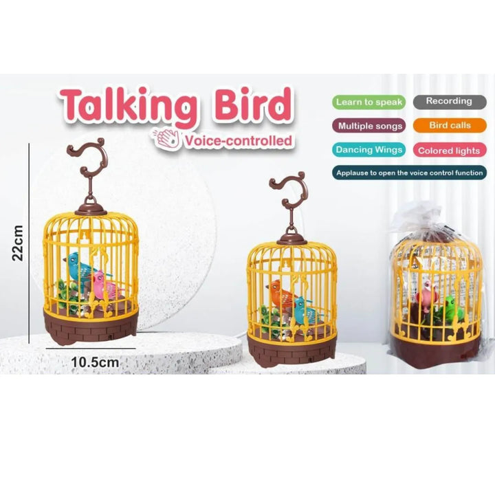 El Pájaro Parlante Interactivo OL1686 es mucho más que un juguete: ¡es un amigo que habla contigo!
Dentro de su colorida jaula, estos simpáticos pajaritos pueden grabar tu voz, cantar canciones, mover sus alas y encender luces cuando les hablas o aplaudes.