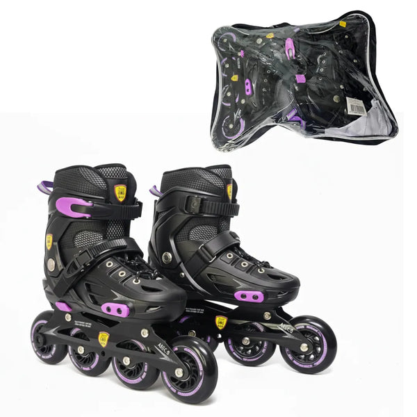 patines negros morados, patines ABEC-9, patines en línea profesional, patines importados, patines juveniles, patines de velocidad, envío rápido Colombia