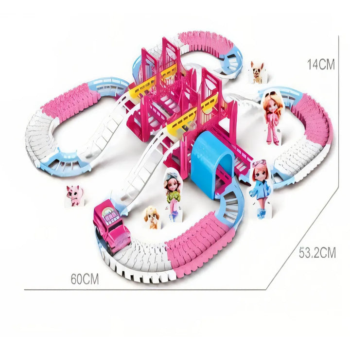 pista de carros niña, pista de carreras rosada, juguete de velocidad niña, carros para niñas, juguete importado Colombia, pista armable infantil, pista coleccionable niña, juguetes 6 años, regalo para niña, envío rápido juguetes.