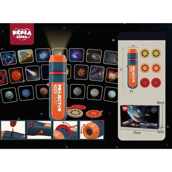 El Proyector Espacial Koala Diary FDE80711 convierte la habitación de los niños en un pequeño planetario lleno de magia y conocimiento. Con sus 6 discos intercambiables, proyecta imágenes reales del sistema solar, galaxias, planetas y estrellas, estimulando la curiosidad científica y la imaginación.