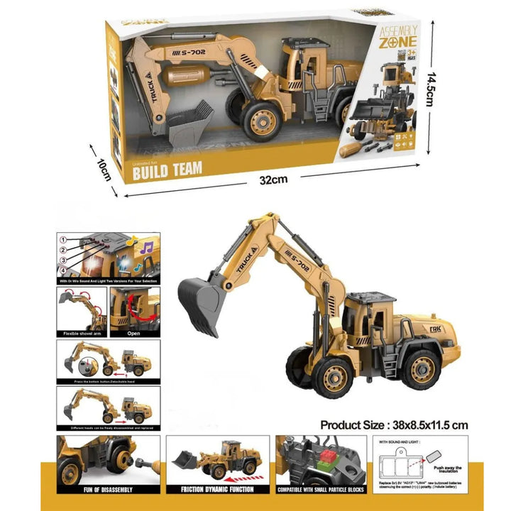 La Retroexcavadora OL0747 – Assembly Zone es el juguete ideal para pequeños constructores con grandes ideas.
Su diseño realista permite armar y desarmar la máquina, encender las luces y activar sonidos de motor, ¡como una verdadera obra en construcción!