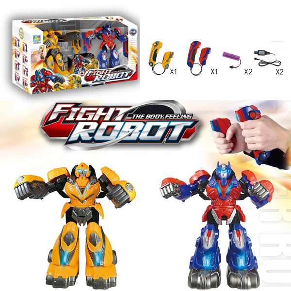 El Set de Robots de Combate KD-8813 lleva el juego a otro nivel. Con tecnología somatosensorial, los niños pueden pelear moviendo sus manos: cada golpe, bloqueo y movimiento se refleja en el robot. ¡Es como tener una batalla real en versión juguete! Incluye dos robots grandes totalmente articulados, luces, sonidos y sistema 2.4GHz para que ambos peleen sin interferencias.