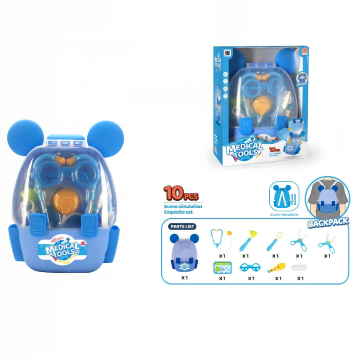 El Set Médico Medical Tools OL1623 es el regalo perfecto para pequeños curiosos que sueñan con ser doctores.
Incluye 10 accesorios médicos como estetoscopio, termómetro y jeringa, todo dentro de una divertida mochila con orejas de oso.