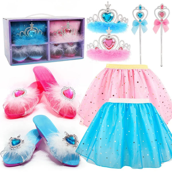 El Set de Princesa SP42-6 convierte cada día en una aventura llena de brillo y fantasía. Este encantador juego incluye faldas de tul con estrellas, zapatos brillantes, coronas con plumas y varitas mágicas, todo en tonos rosa y azul para que las niñas puedan elegir su color favorito.