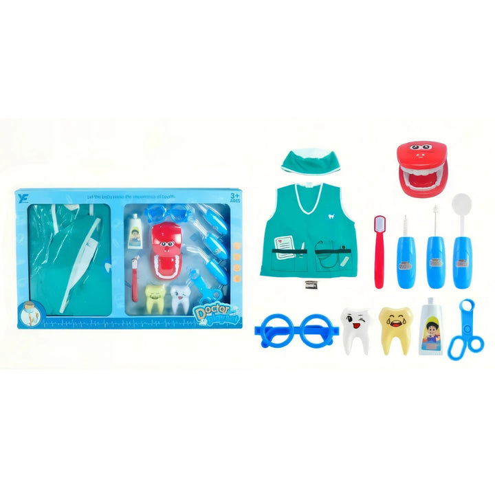 El Set de Dentista Infantil es perfecto para que los pequeños se conviertan en expertos del cuidado bucal.
Incluye 11 piezas con todo lo necesario para una consulta divertida: dentadura articulada, cepillo, pasta, espejos, pinzas, dientes didácticos, gafas, gorro y chaleco odontológico.