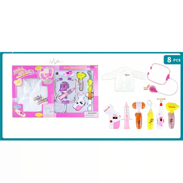 El Set de Doctor My Family Doctor es perfecto para que los niños aprendan jugando.
Incluye 8 piezas con sonidos y luces, como estetoscopio, termómetro, jeringa, otoscopio, martillo y una adorable bata de doctor.